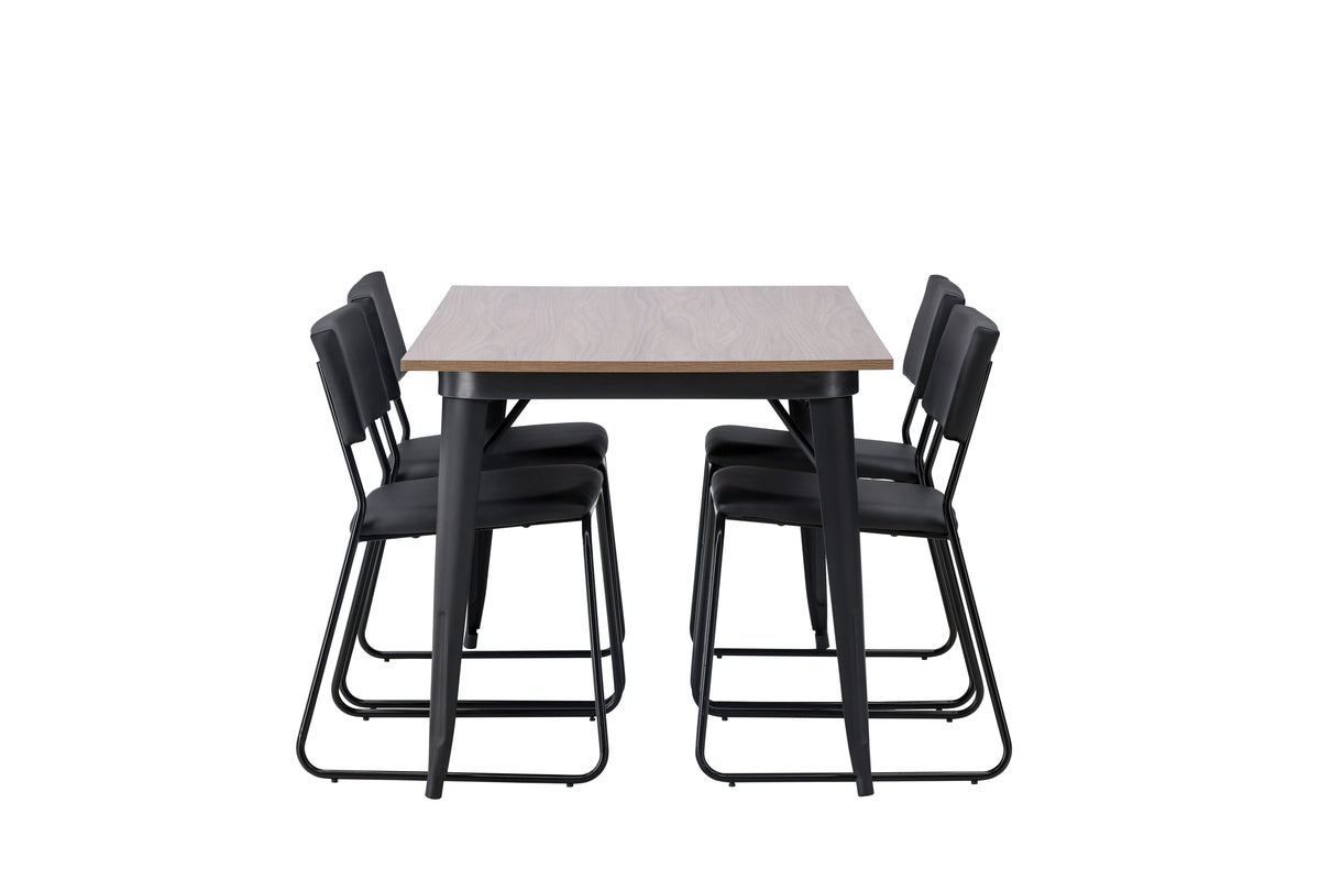 Venture Design Kenth & Tempe Matstolar 2-pack Svart + Rektangulära Matbord 140 x 80 Valnöt