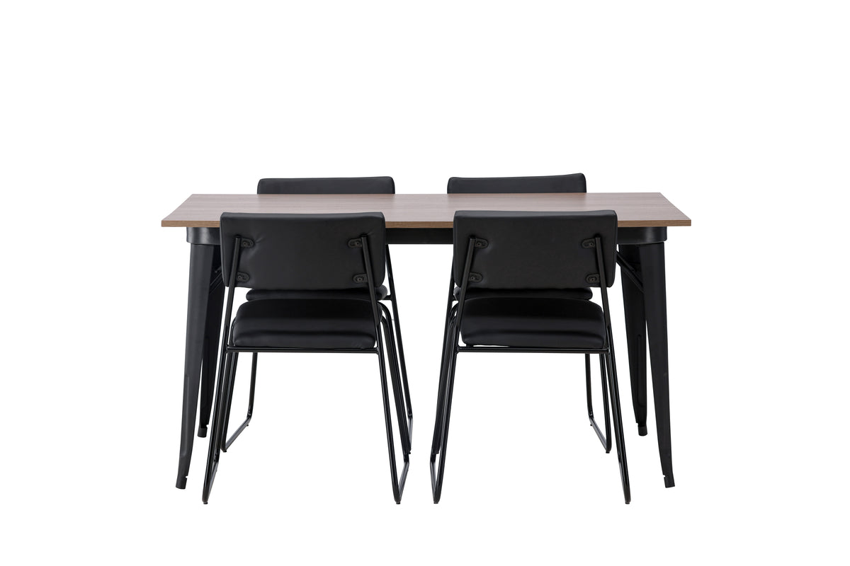Venture Design Kenth & Tempe Matstolar 2-pack Svart + Rektangulära Matbord 140 x 80 Valnöt