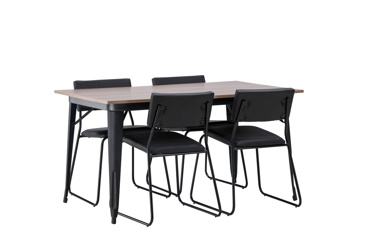 Venture Design Kenth & Tempe Matstolar 2-pack Svart + Rektangulära Matbord 140 x 80 Valnöt