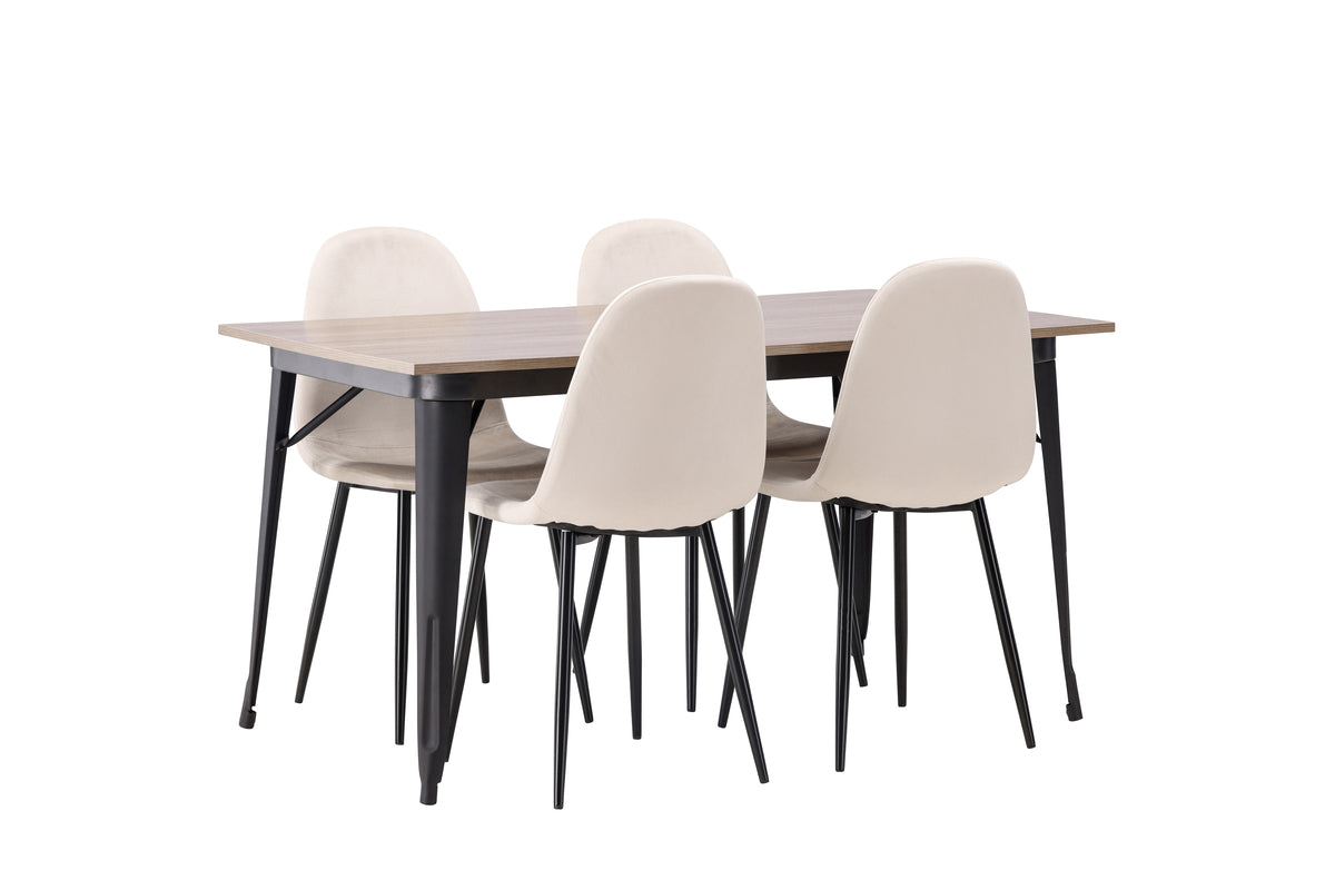 Venture Design Polar & Tempe Matstolar 2-pack Beige + Rektangulära Matbord 140 x 80 Valnöt