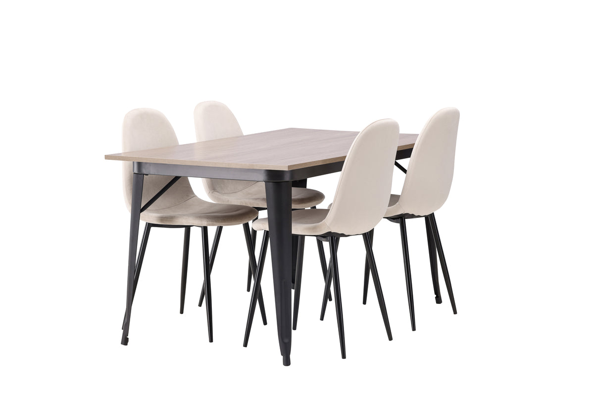 Venture Design Polar & Tempe Matstolar 2-pack Beige + Rektangulära Matbord 140 x 80 Valnöt