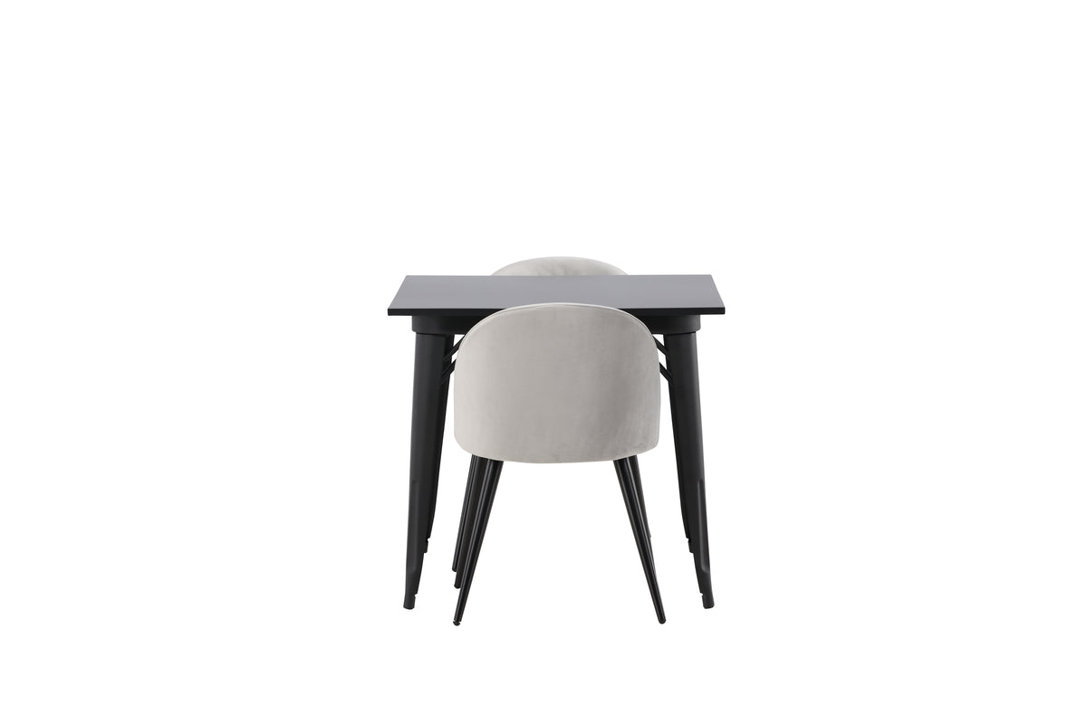 Venture Design Velvet & Tempe Matstolar 2-pack Grå + Rektangulära Matbord 80 x 80 Svart