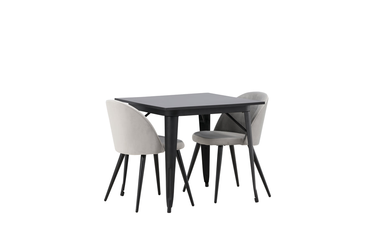 Venture Design Velvet & Tempe Matstolar 2-pack Grå + Rektangulära Matbord 80 x 80 Svart