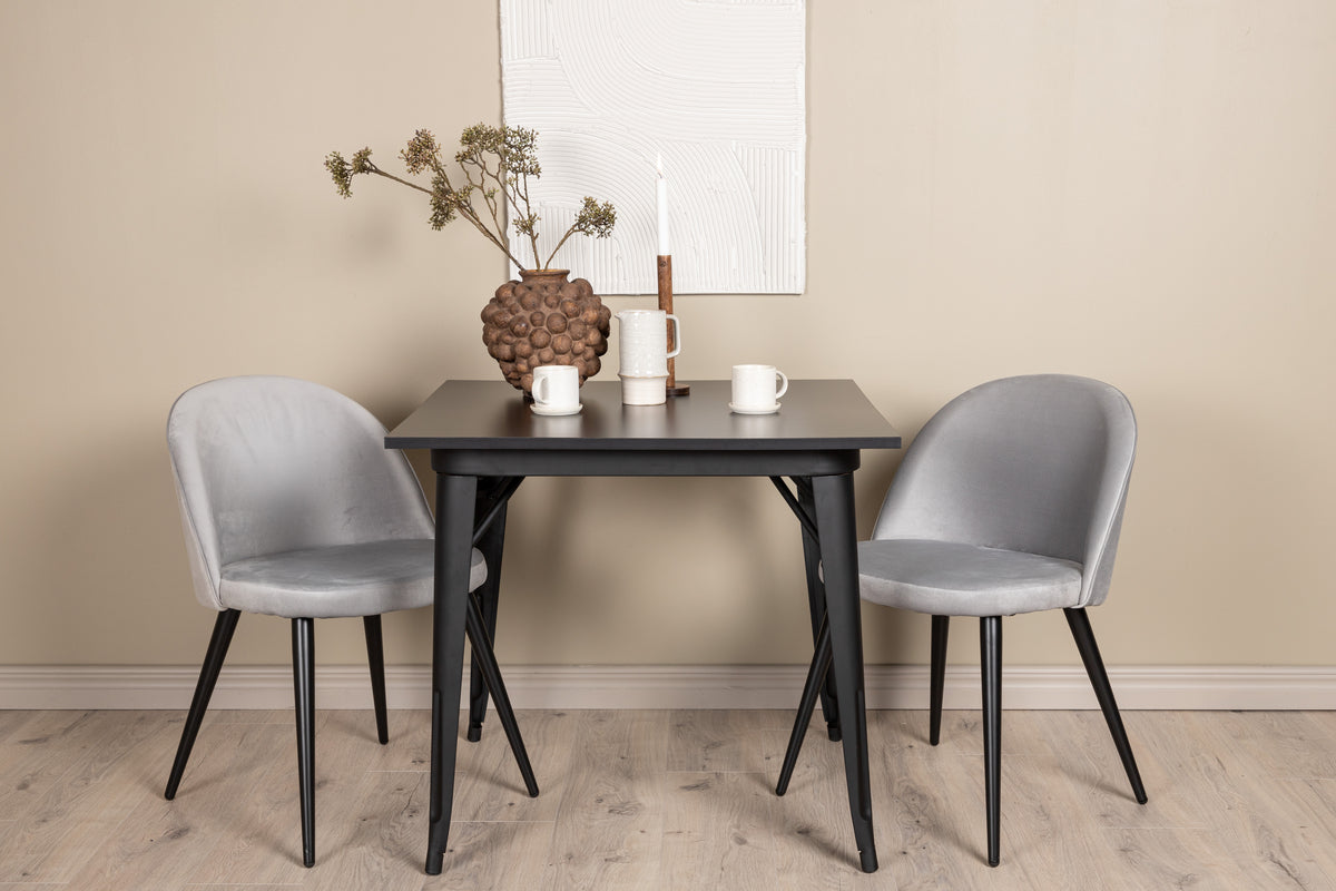 Venture Design Velvet & Tempe Matstolar 2-pack Grå + Rektangulära Matbord 80 x 80 Svart