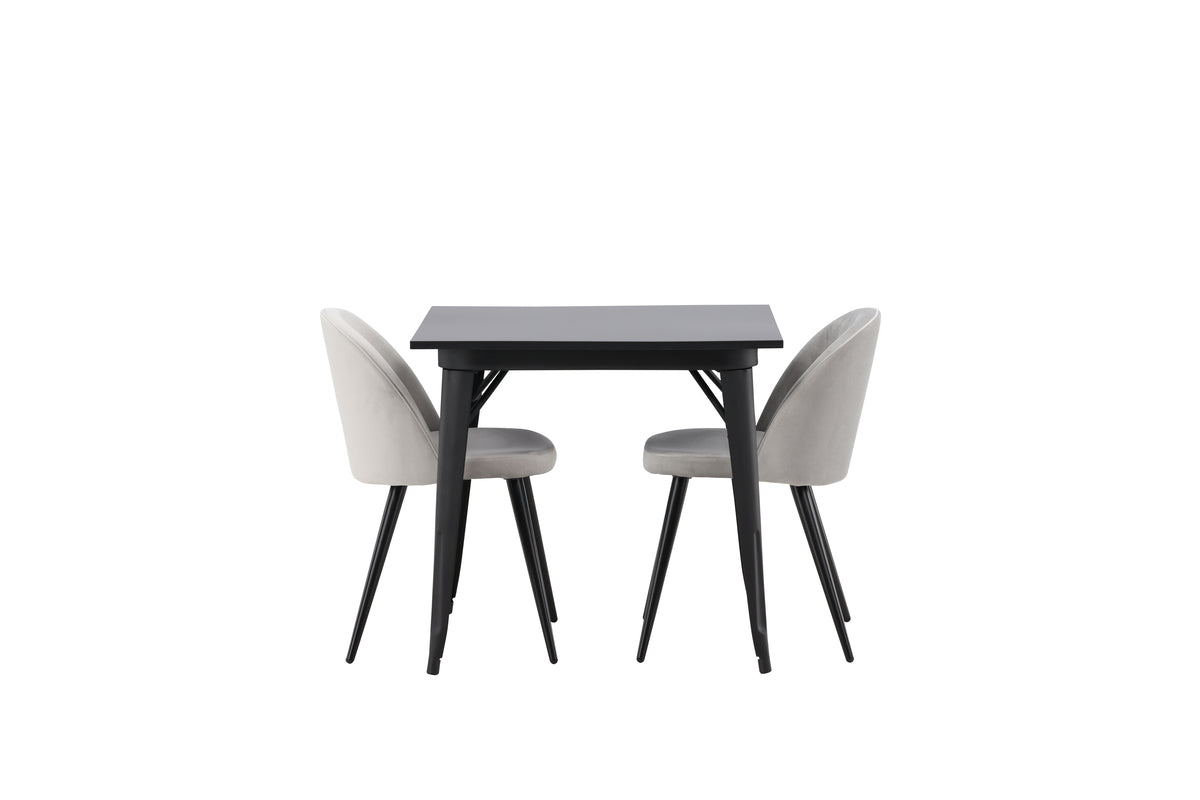 Venture Design Velvet & Tempe Matstolar 2-pack Grå + Rektangulära Matbord 80 x 80 Svart