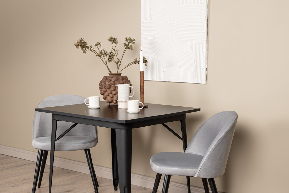 Venture Design Velvet & Tempe Matstolar 2-pack Grå + Rektangulära Matbord 80 x 80 Svart