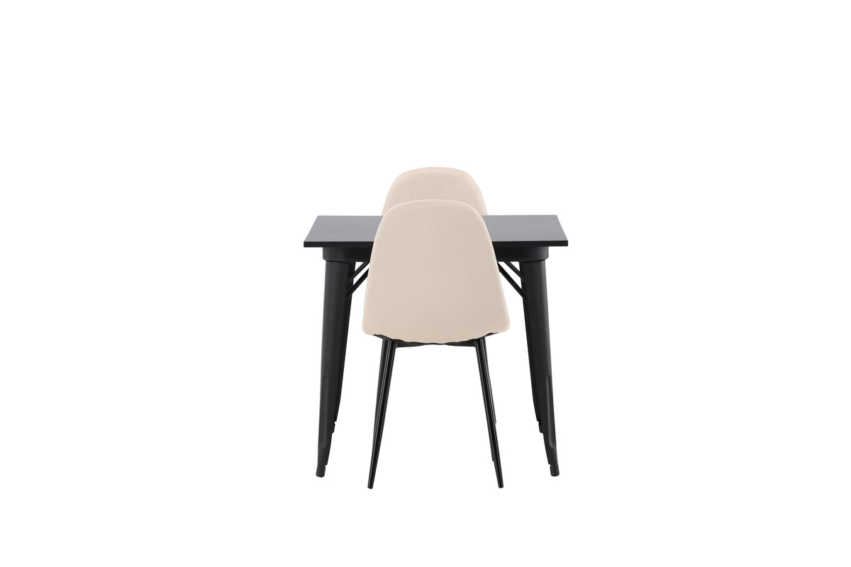Venture Design Polar & Tempe Matstolar 2-pack Beige + Rektangulära Matbord 80 x 80 Svart