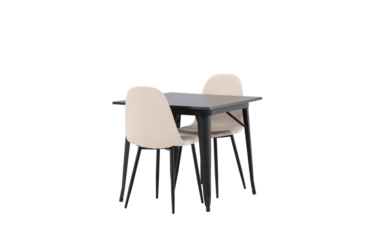 Venture Design Polar & Tempe Matstolar 2-pack Beige + Rektangulära Matbord 80 x 80 Svart