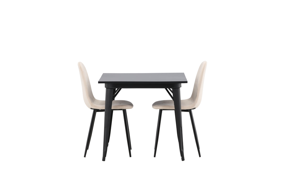Venture Design Polar & Tempe Matstolar 2-pack Beige + Rektangulära Matbord 80 x 80 Svart