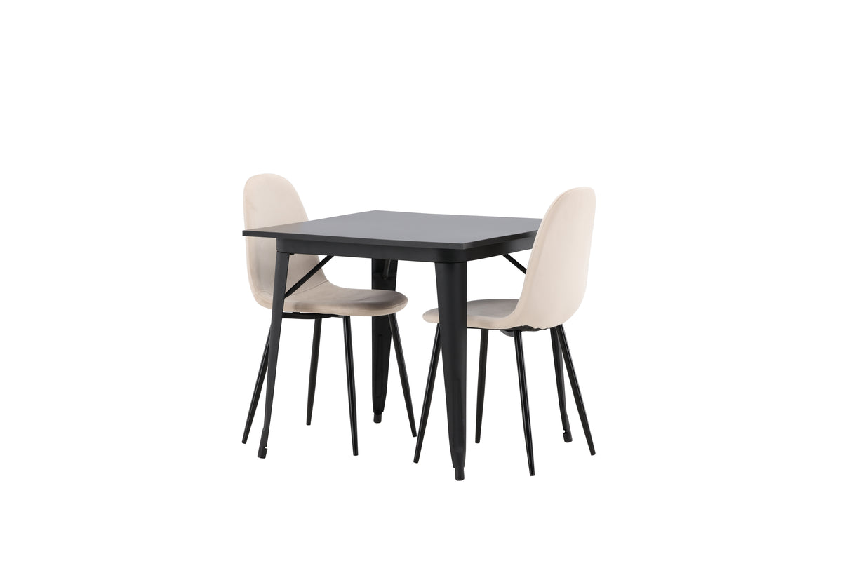 Venture Design Polar & Tempe Matstolar 2-pack Beige + Rektangulära Matbord 80 x 80 Svart