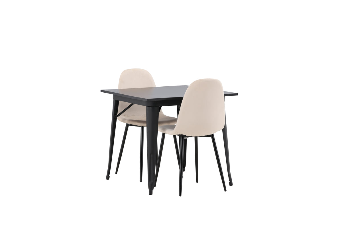 Venture Design Polar & Tempe Matstolar 2-pack Beige + Rektangulära Matbord 80 x 80 Svart