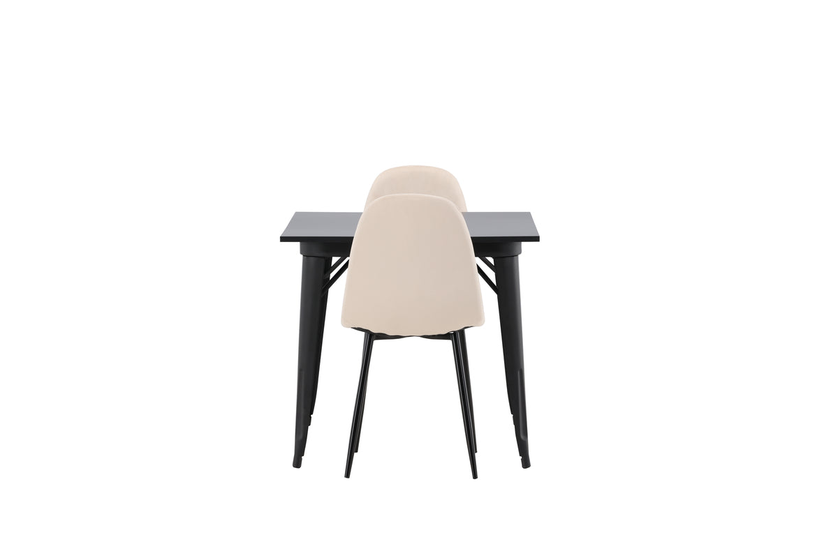 Venture Design Polar & Tempe Matstolar 2-pack Beige + Rektangulära Matbord 80 x 80 Svart