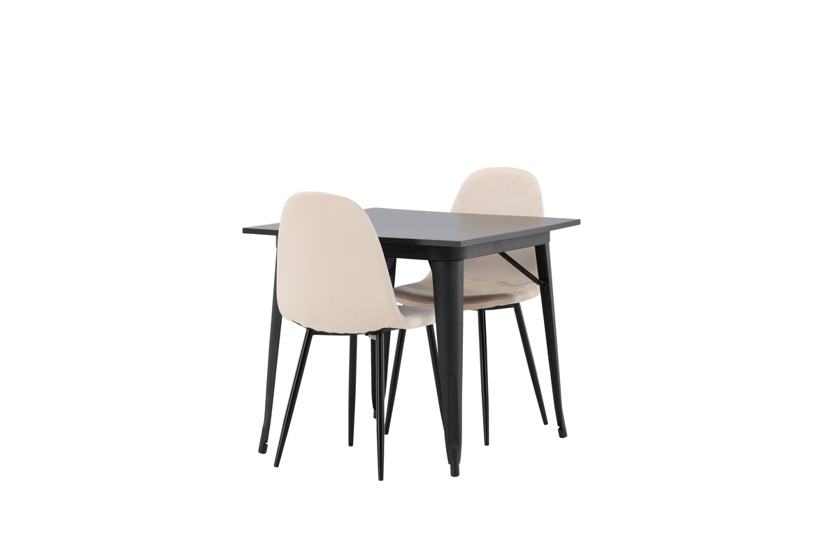 Venture Design Polar & Tempe Matstolar 2-pack Beige + Rektangulära Matbord 80 x 80 Svart