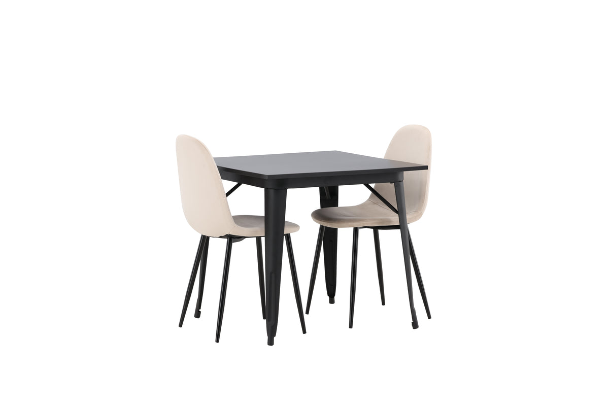Venture Design Polar & Tempe Matstolar 2-pack Beige + Rektangulära Matbord 80 x 80 Svart