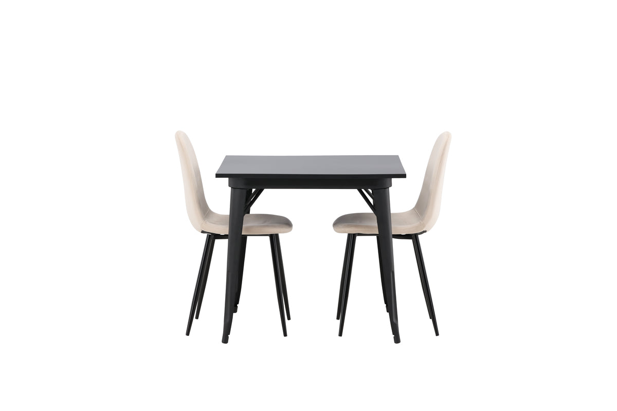 Venture Design Polar & Tempe Matstolar 2-pack Beige + Rektangulära Matbord 80 x 80 Svart