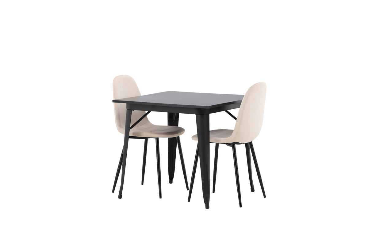 Venture Design Polar & Tempe Matstolar 2-pack Beige + Rektangulära Matbord 80 x 80 Svart