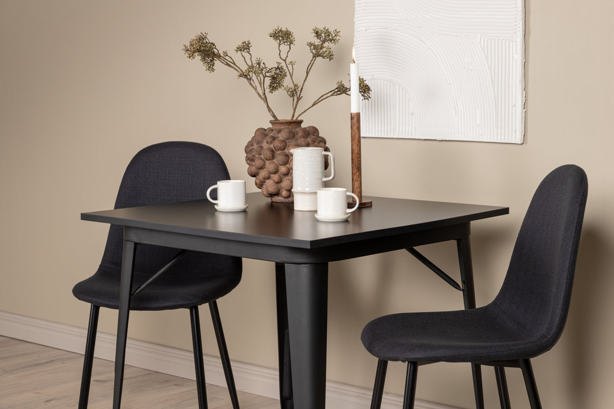 Venture Design Polar & Tempe Matstolar 2-pack Svart + Rektangulära Matbord 80 x 80 Svart