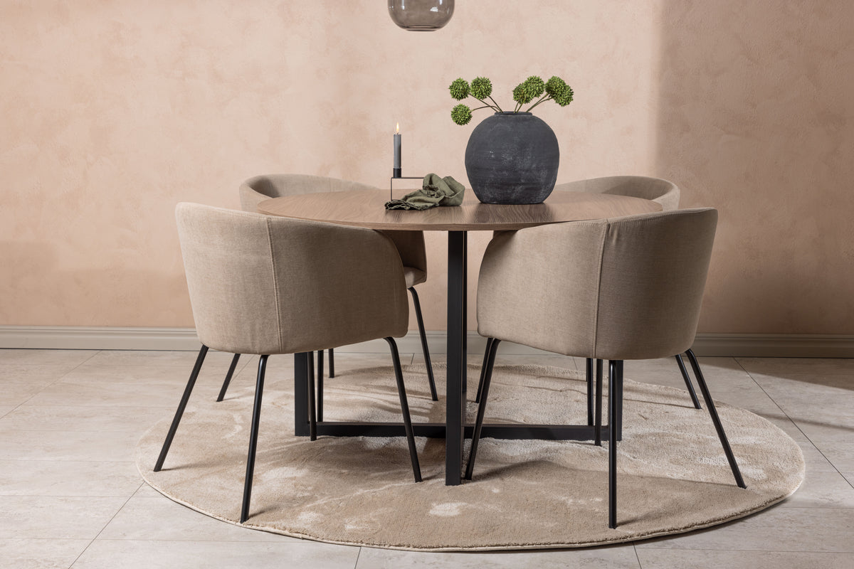 Venture Design Berit & Durango Matstolar Beige + Runda Matbord ⌀120 Valnöt