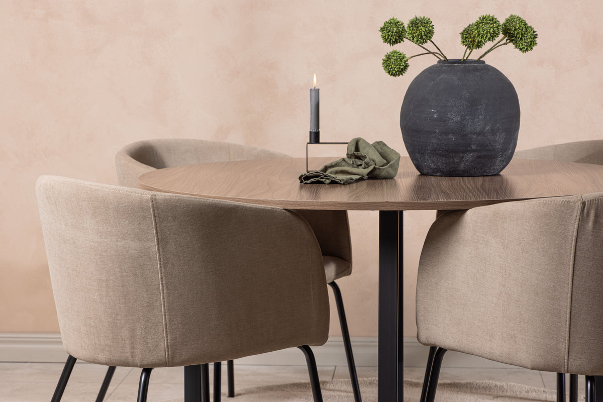 Venture Design Berit & Durango Matstolar Beige + Runda Matbord ⌀120 Valnöt