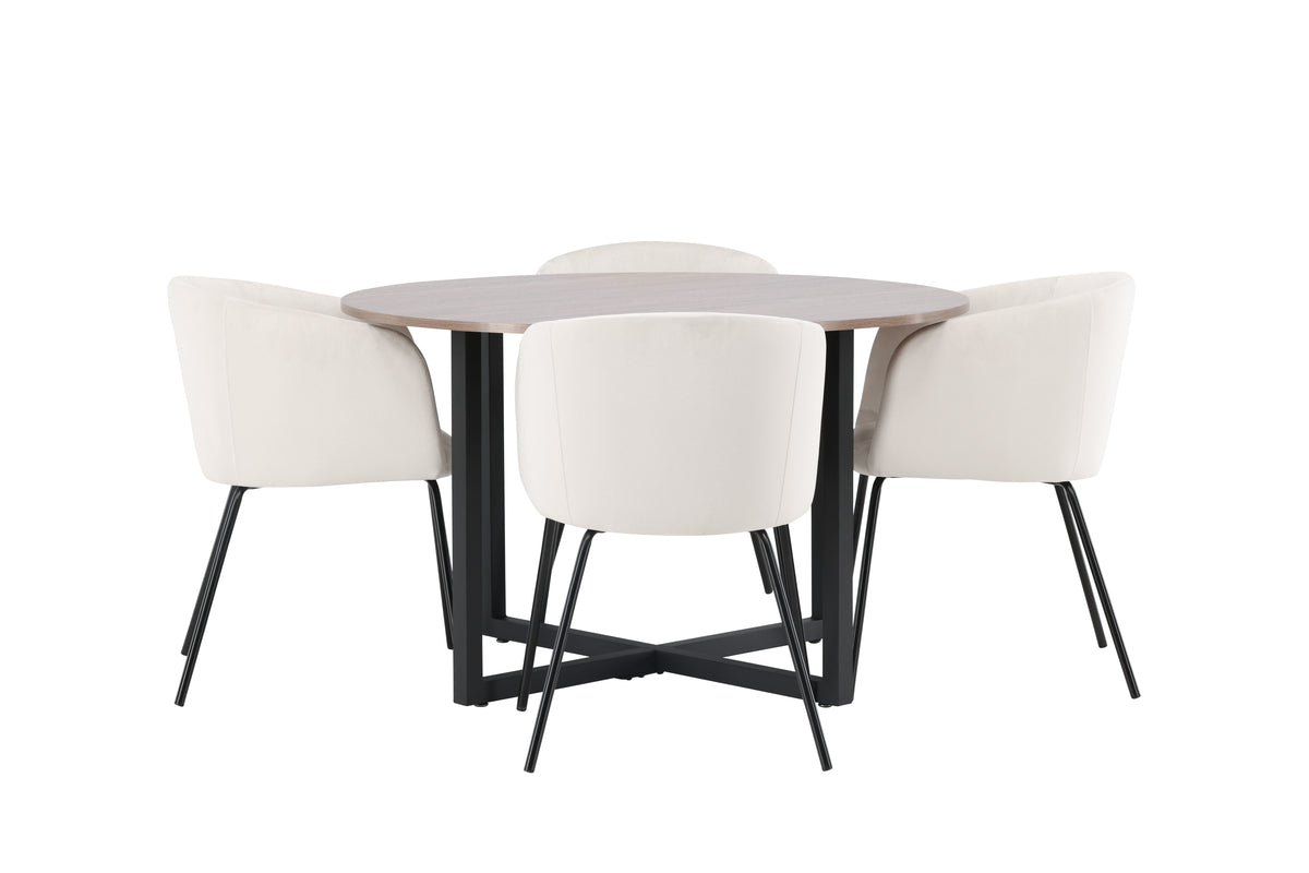 Venture Design Berit & Durango Matstolar Beige + Runda Matbord ⌀120 Valnöt