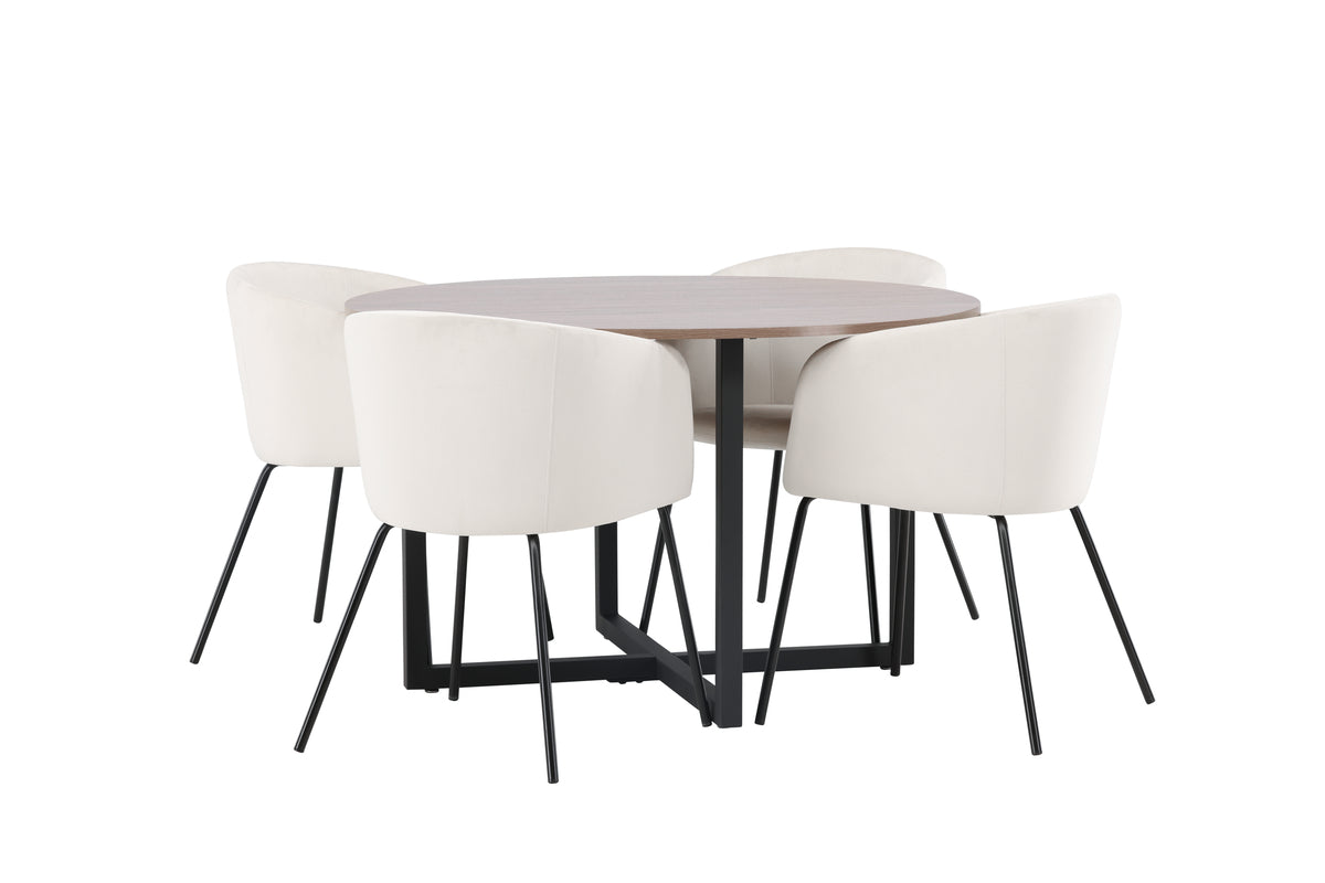 Venture Design Berit & Durango Matstolar Beige + Runda Matbord ⌀120 Valnöt