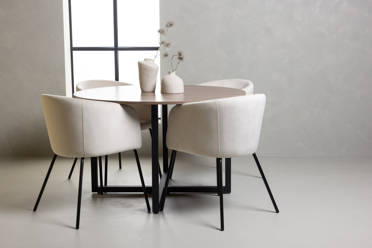 Venture Design Berit & Durango Matstolar Beige + Runda Matbord ⌀120 Valnöt