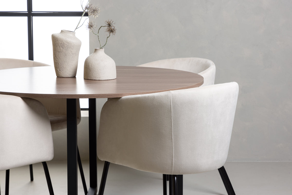 Venture Design Berit & Durango Matstolar Beige + Runda Matbord ⌀120 Valnöt