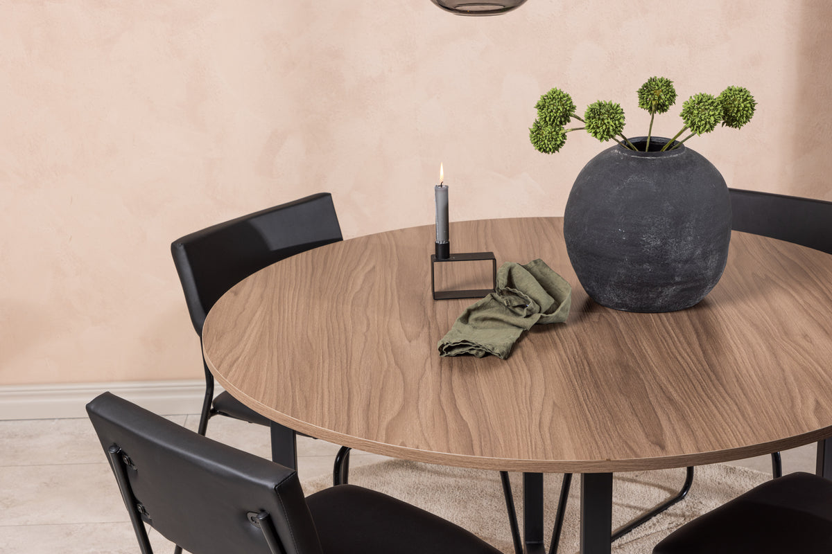 Venture Design Kenth & Durango Matstolar 2-pack Svart + Runda Matbord ⌀120 Valnöt
