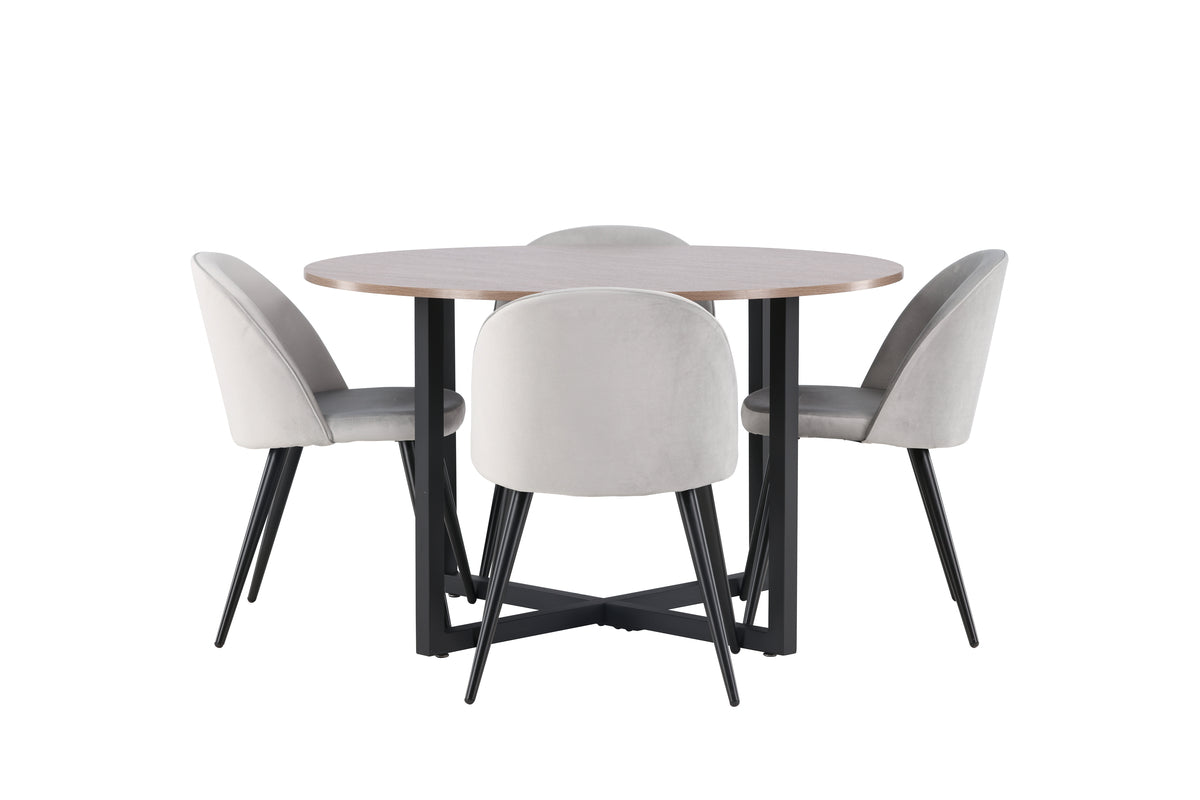 Venture Design Velvet & Durango Matstolar 2-pack Grå + Runda Matbord ⌀120 Valnöt