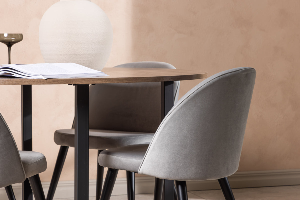 Venture Design Velvet & Durango Matstolar 2-pack Grå + Runda Matbord ⌀120 Valnöt