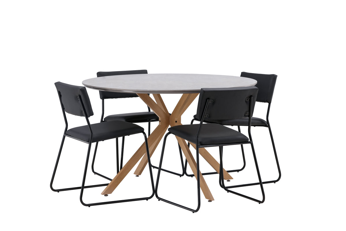 Venture Design Kenth & Piazza Matstolar Svart + Runda Matbord ⌀120 Grå