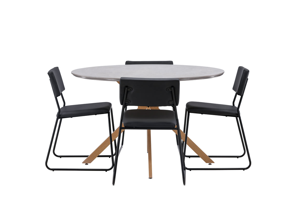 Venture Design Kenth & Piazza Matstolar Svart + Runda Matbord ⌀120 Grå
