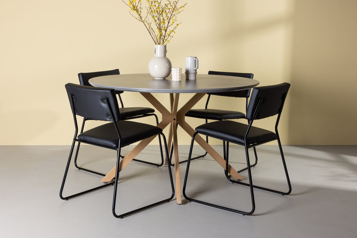 Venture Design Kenth & Piazza Matstolar Svart + Runda Matbord ⌀120 Grå