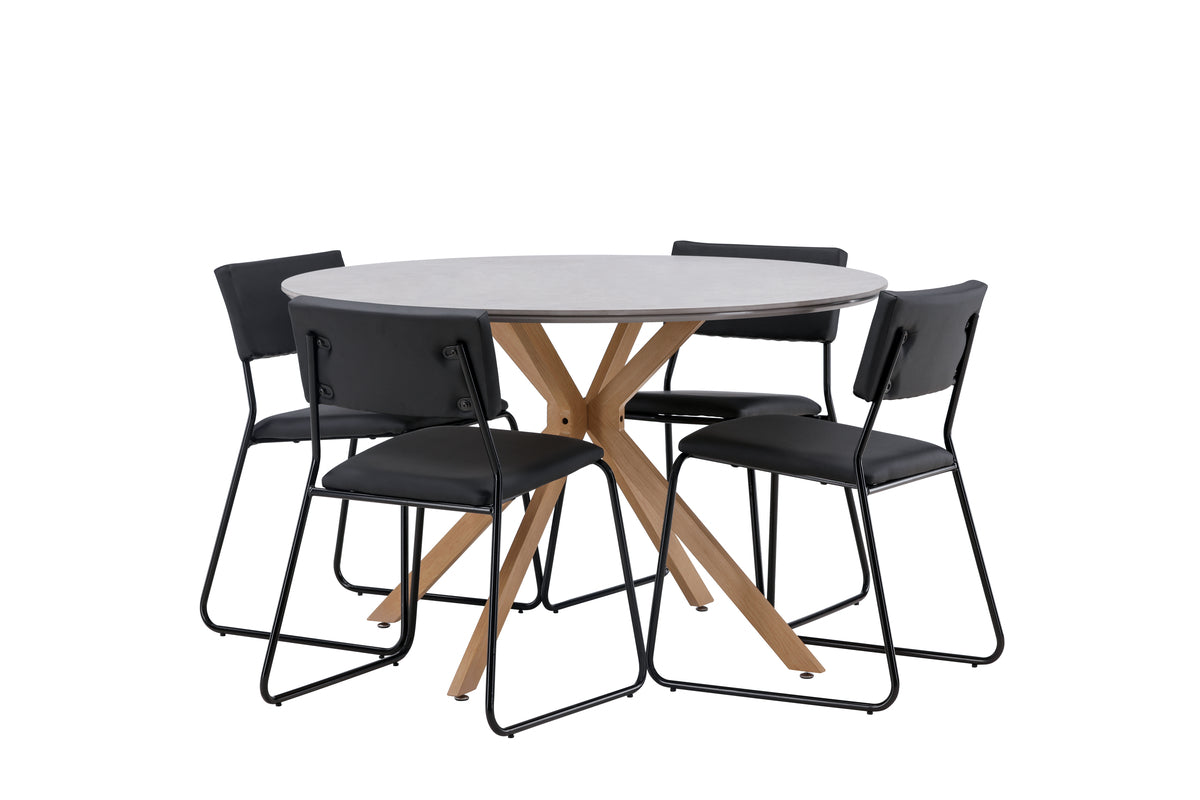 Venture Design Kenth & Piazza Matstolar Svart + Runda Matbord ⌀120 Grå