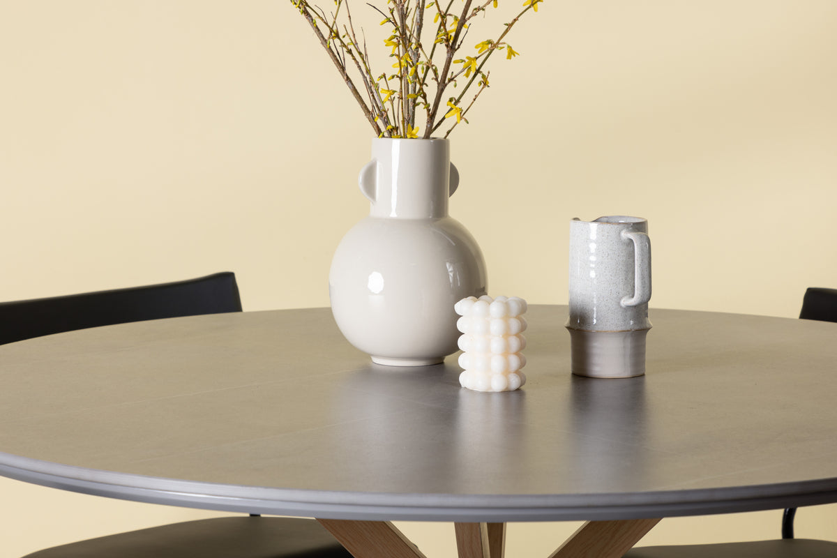 Venture Design Kenth & Piazza Matstolar Svart + Runda Matbord ⌀120 Grå