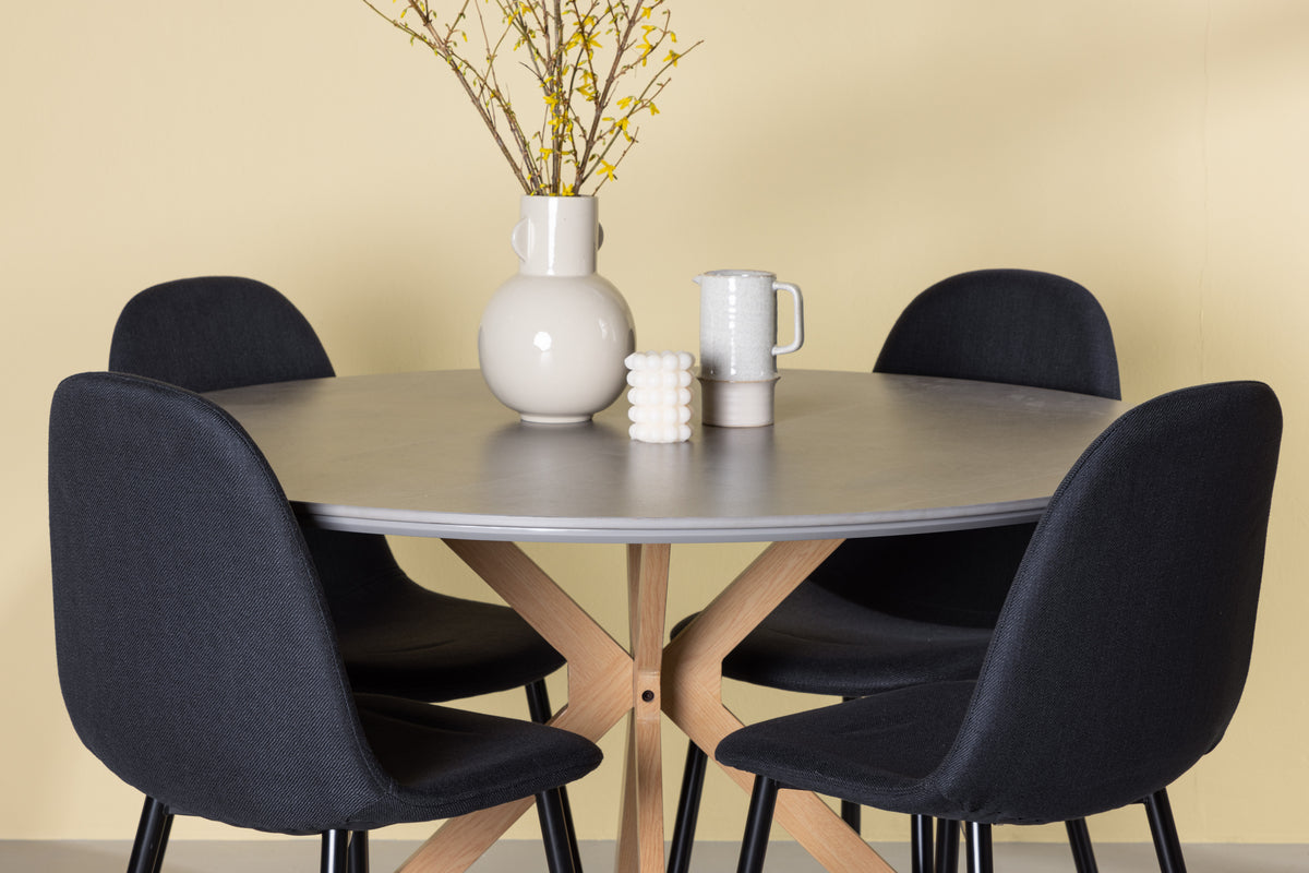 Venture Design Polar & Piazza Matstolar 2-pack Svart + Runda Matbord ⌀120 Grå