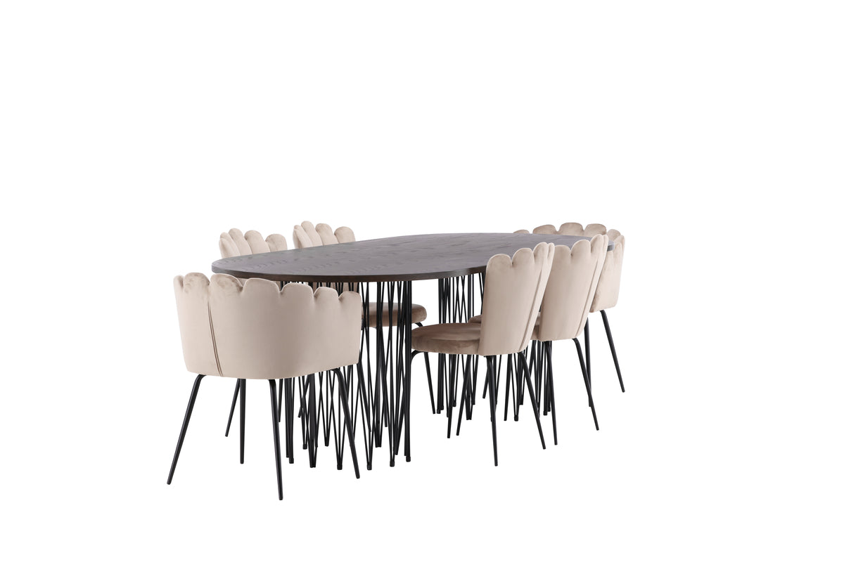 Venture Design Limhamn & Stone Matstolar 2-pack Beige + Ovala Matbord 220 x 100 Mocka