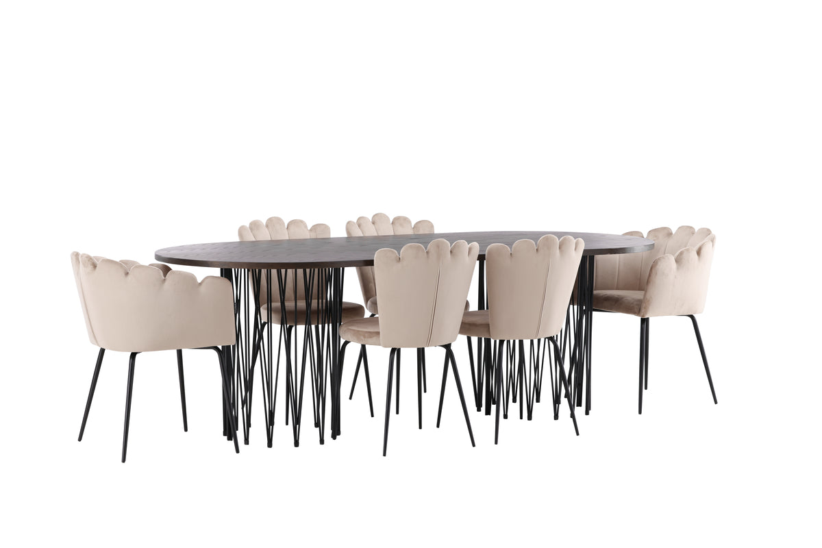Venture Design Limhamn & Stone Matstolar 2-pack Beige + Ovala Matbord 220 x 100 Mocka