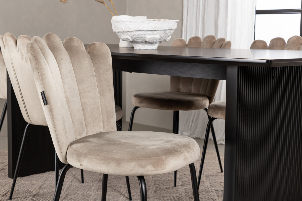Venture Design Limhamn & Vail Matstolar 2-pack Beige + Rektangulära Matbord 200 x 100 Svart