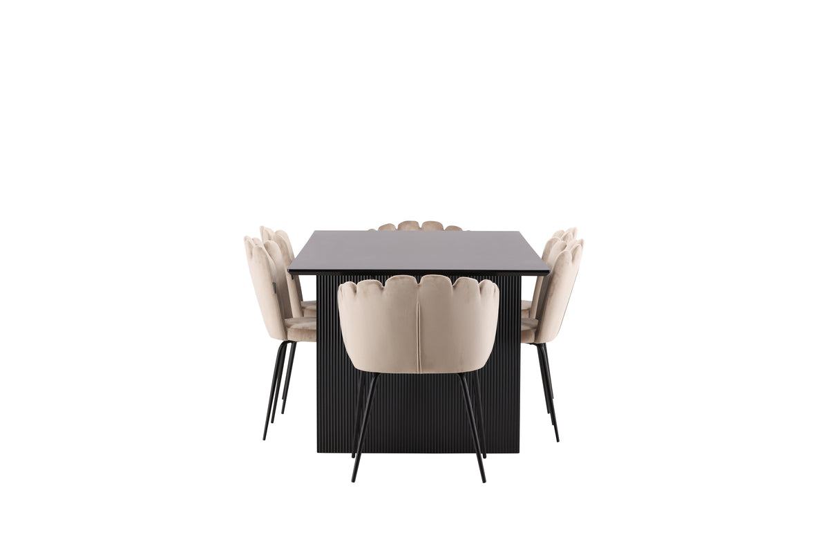 Venture Design Limhamn & Vail Matstolar 2-pack Beige + Rektangulära Matbord 200 x 100 Svart