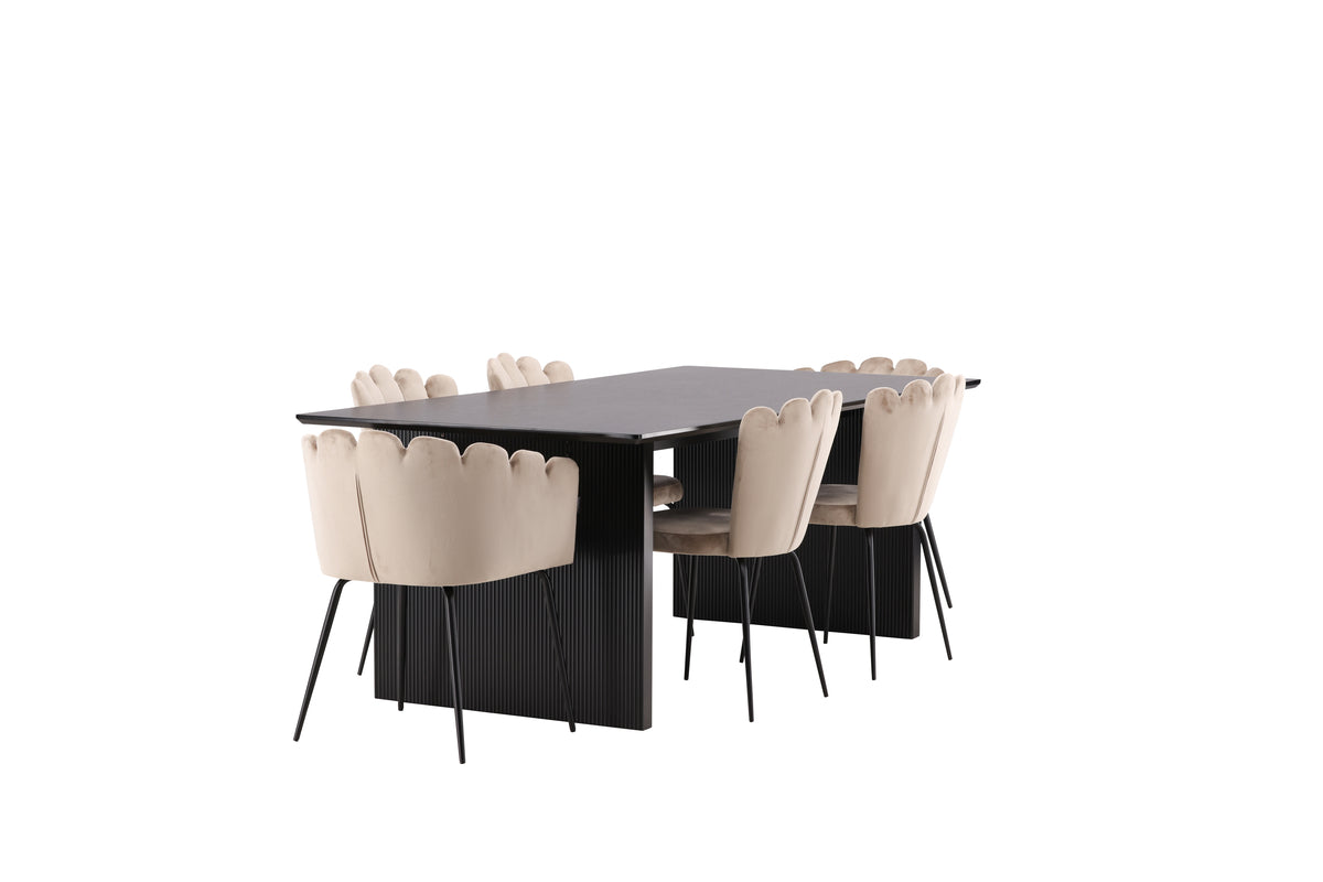 Venture Design Limhamn & Vail Matstolar 2-pack Beige + Rektangulära Matbord 200 x 100 Svart