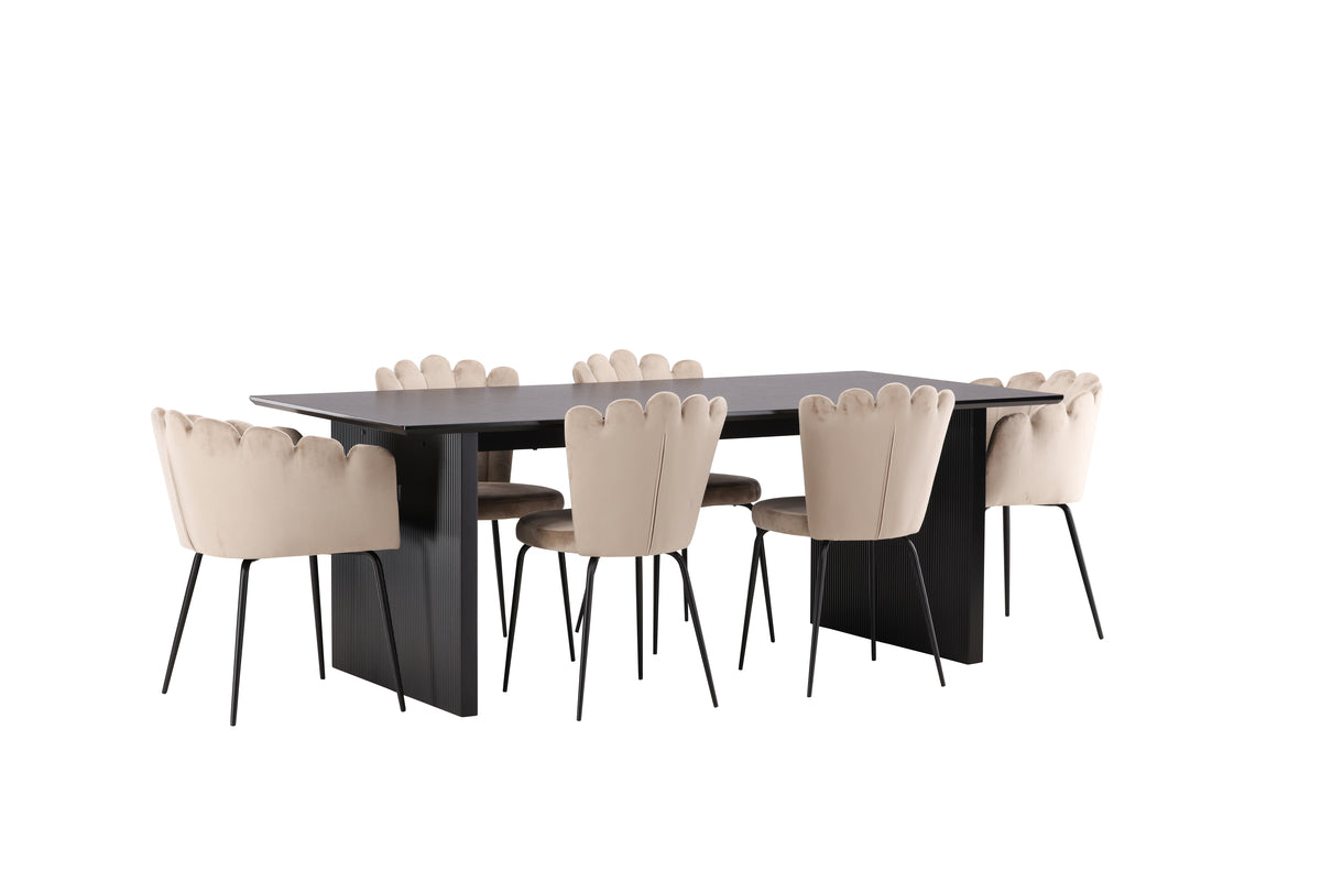 Venture Design Limhamn & Vail Matstolar 2-pack Beige + Rektangulära Matbord 200 x 100 Svart