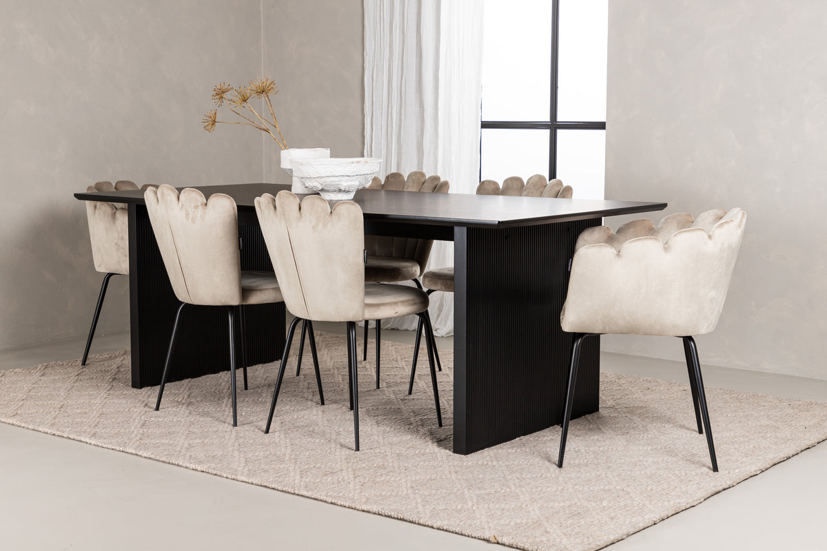 Venture Design Limhamn & Vail Matstolar 2-pack Beige + Rektangulära Matbord 200 x 100 Svart