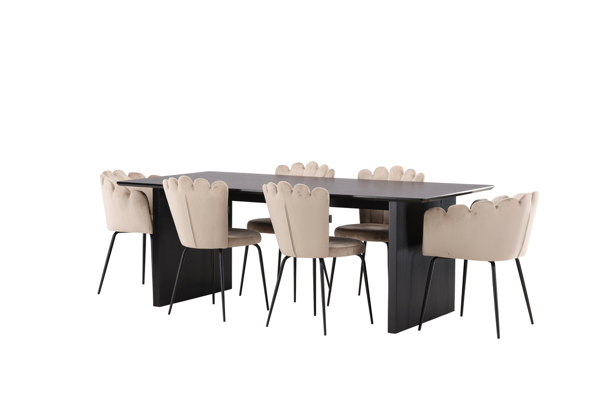 Venture Design Limhamn & Vail Matstolar 2-pack Beige + Rektangulära Matbord 200 x 100 Svart