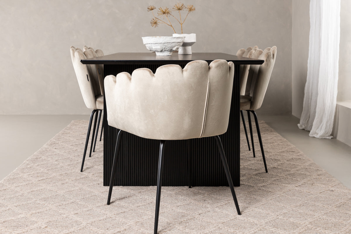Venture Design Limhamn & Vail Matstolar 2-pack Beige + Rektangulära Matbord 200 x 100 Svart