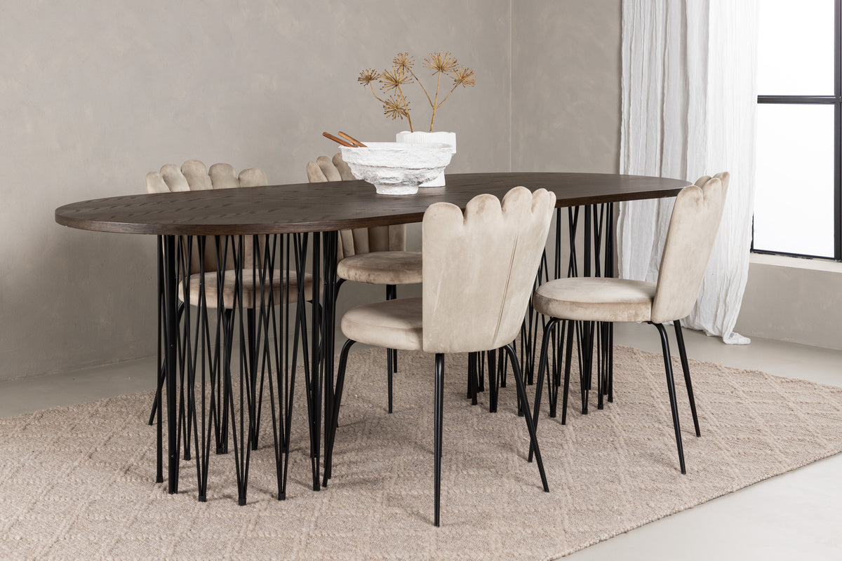 Venture Design Limhamn & Stone Matstolar 2-pack Beige + Ovala Matbord 220 x 100 Mocka