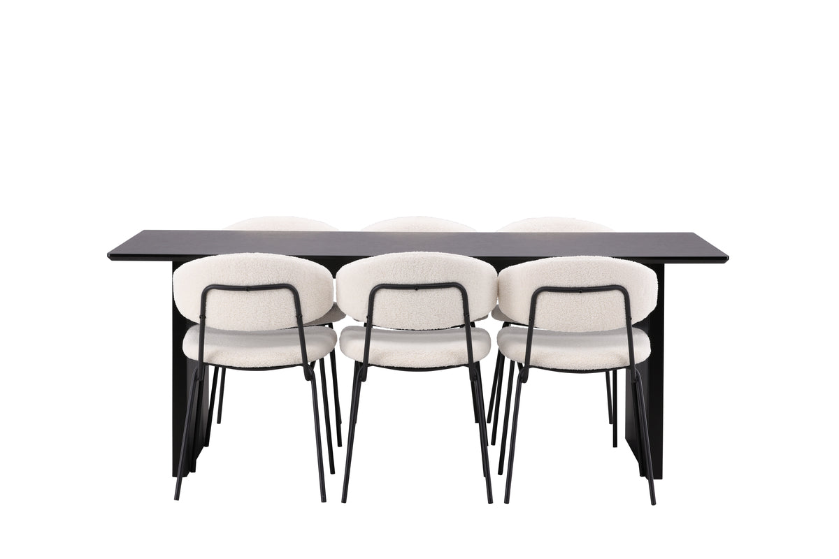 Venture Design Chico & Vail Matstolar 2-pack Vit + Rektangulära Matbord 200 x 100 Svart