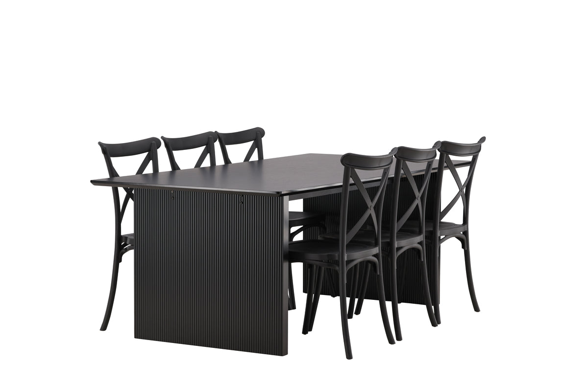 Venture Design Crosett & Vail Matstolar 2-pack Svart + Rektangulära Matbord 200 x 100 Svart