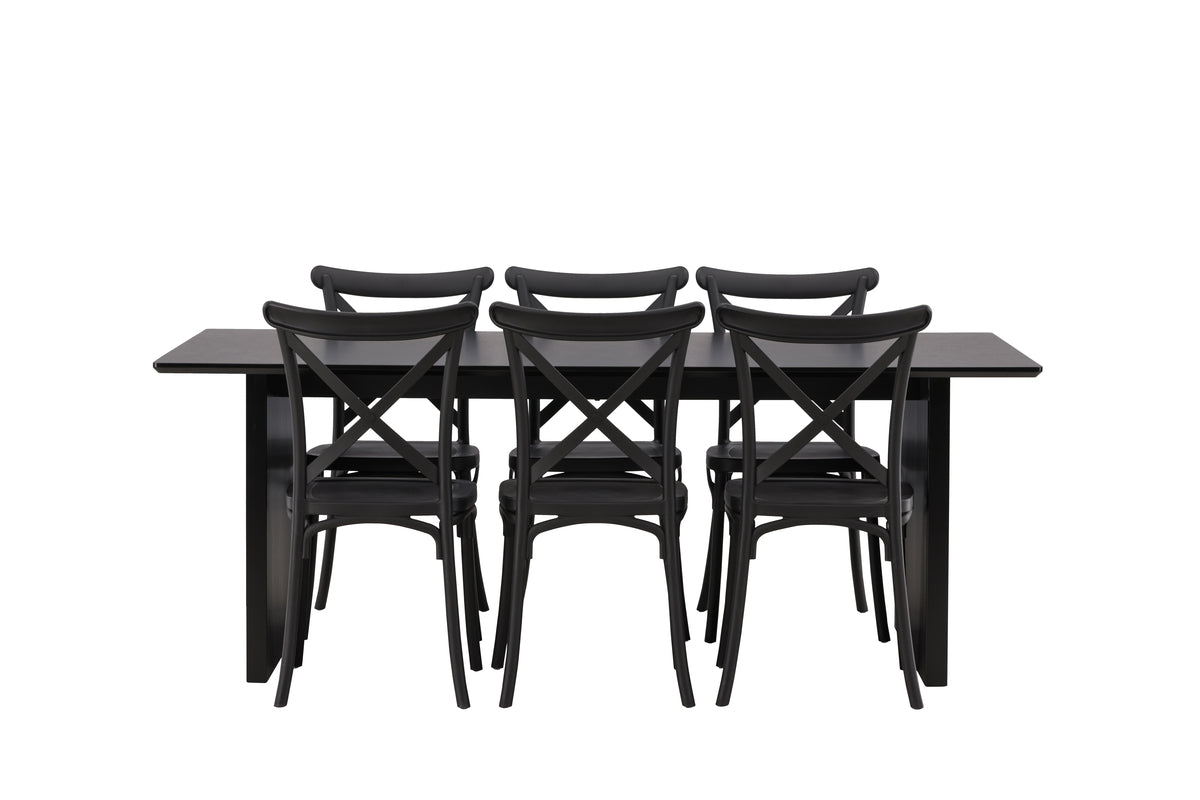 Venture Design Crosett & Vail Matstolar 2-pack Svart + Rektangulära Matbord 200 x 100 Svart