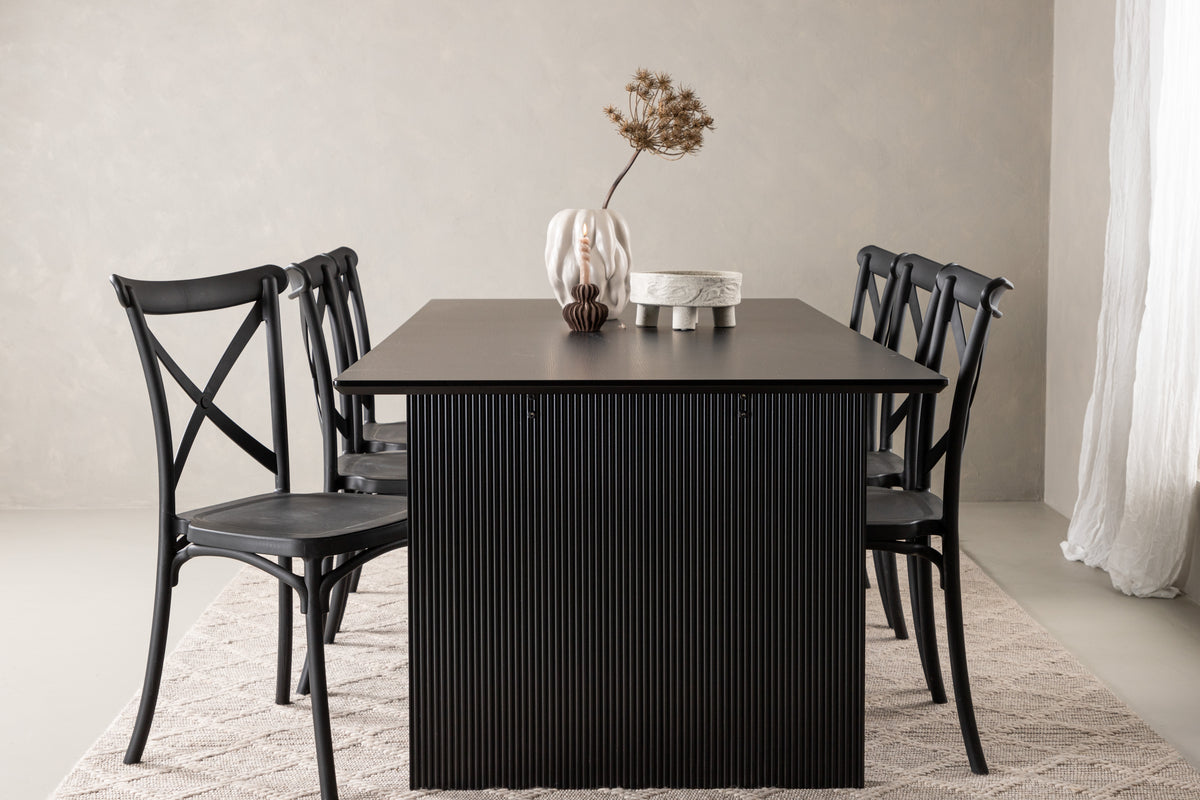 Venture Design Crosett & Vail Matstolar 2-pack Svart + Rektangulära Matbord 200 x 100 Svart